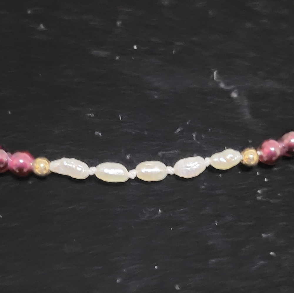 Classic Garnet Ball and Freshwater Cultured Pearl Necklace - Picture 2 of 4